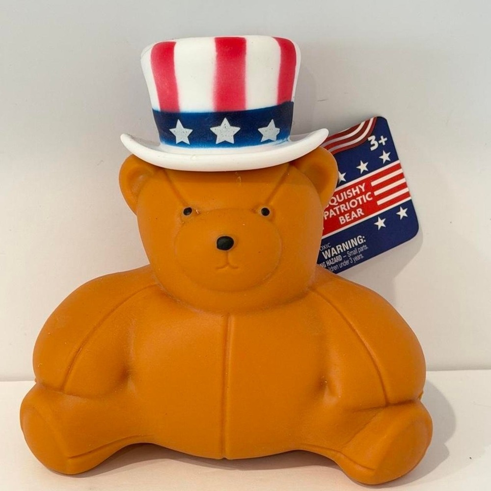 RARE viral Sunny Days Squishy Patriotic Bear NEW. 4th of July squeezy toy
